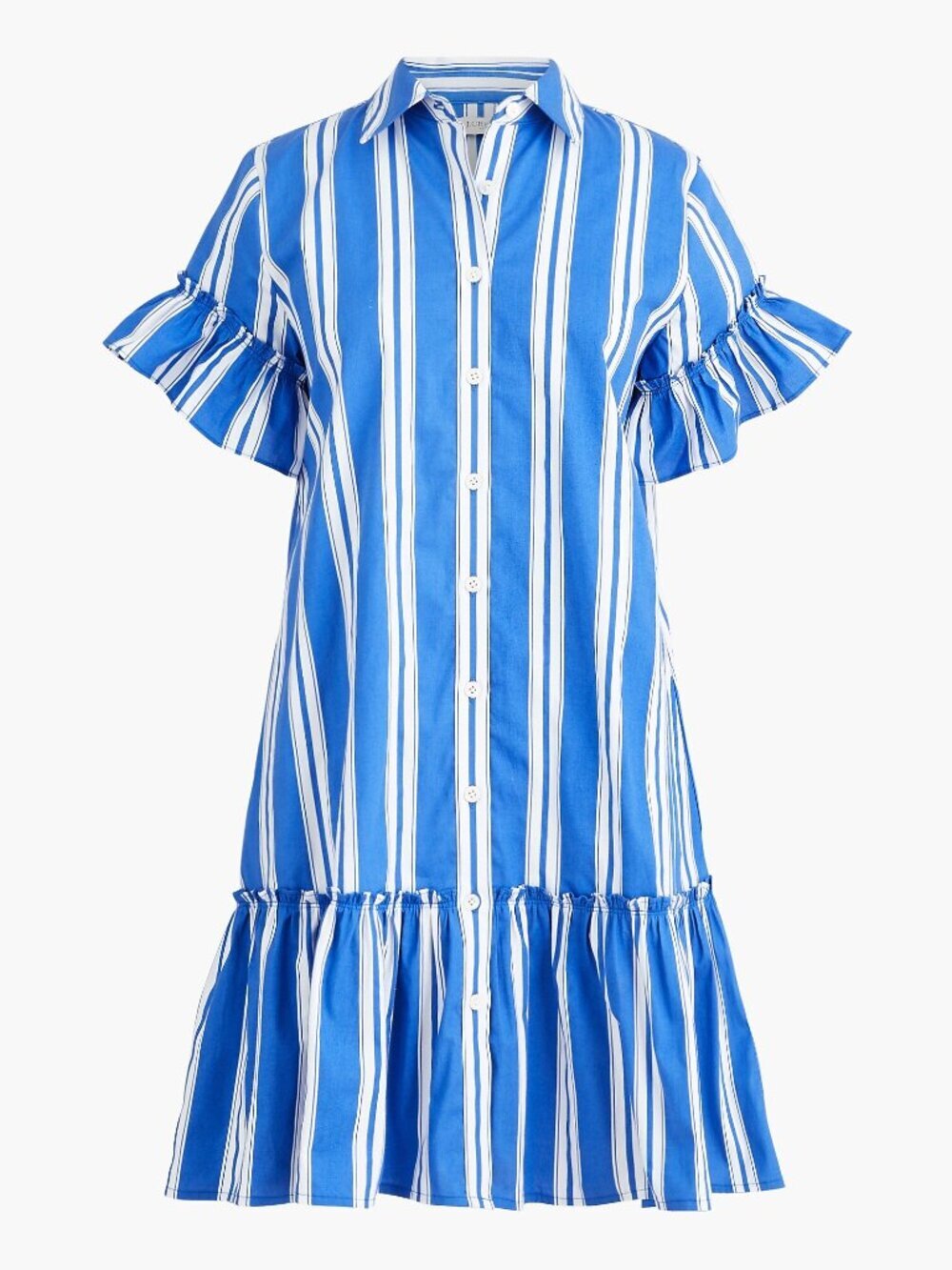J. Crew Royal Blue & White Striped Ruffle-Sleeve Mini Shirt-Dress 2 54857